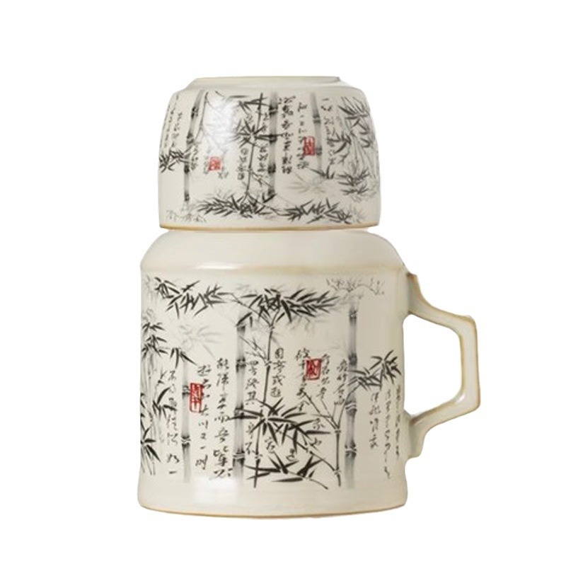 Ceainic ceramic Celadon cu motiv bambus în cerneală, portabil pentru călătorii, capacitate mare