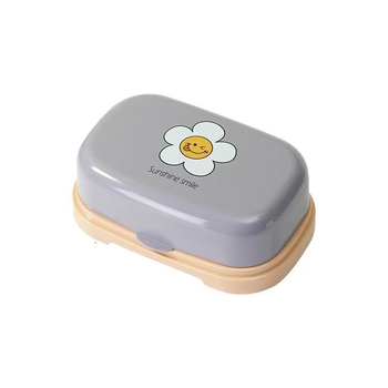 Săpunieră din plastic pentru baie cu capac, imprimare cu floare de soare, drenaj