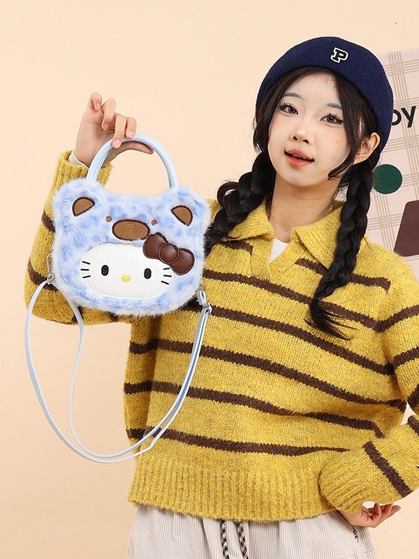 Pliš torbica za žene kvadratnog oblika s leopardim uzorkom i mačjim motivom, velika zapremina, preko ramena, 2026 novi model, sladak japansko-korejski stil