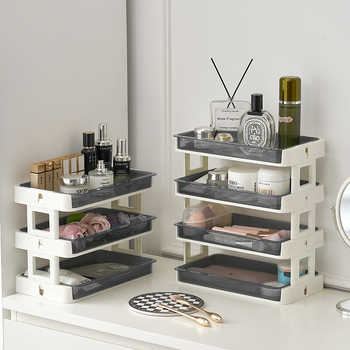 Raft cosmetic în stil Ins, cu 5 niveluri și sertare – organizator de masă pentru machiaj, baie, spațiu de depozitare multifuncțional
