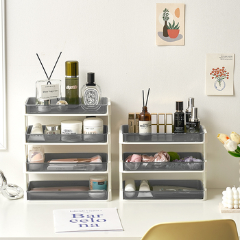 Raft cosmetic în stil Ins, cu 5 niveluri și sertare – organizator de masă pentru machiaj, baie, spațiu de depozitare multifuncțional
