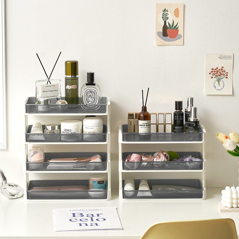Raft cosmetic în stil Ins, cu 5 niveluri și sertare – organizator de masă pentru machiaj, baie, spațiu de depozitare multifuncțional