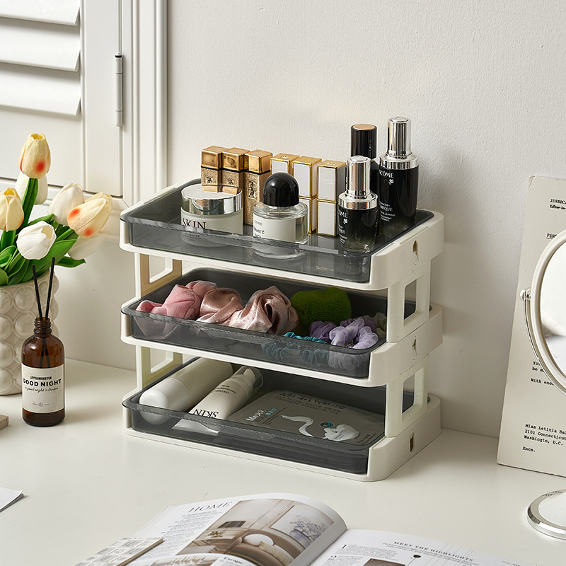 Raft cosmetic în stil Ins, cu 5 niveluri și sertare – organizator de masă pentru machiaj, baie, spațiu de depozitare multifuncțional