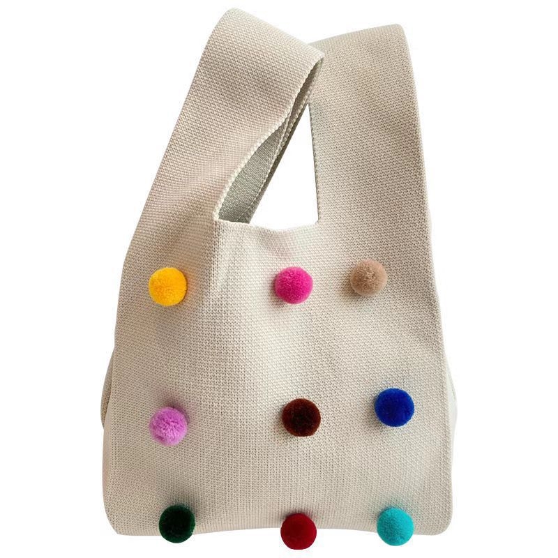 Nova DIY šarena pliš kuglica kanta torba, pletena tote torba, preko ramena za žene
