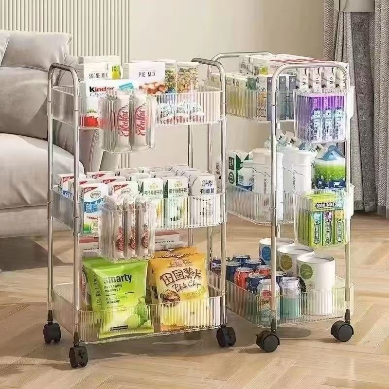Carucior acrilic personalizabil cu patru etaje pentru baie, machiaj si depozitare bucatarie