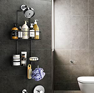 Raft de duș din oțel, design modern minimalist, organizator suspendat pentru baie, montaj fără găuri