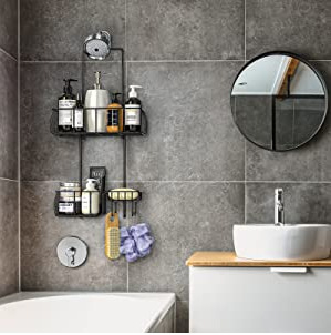 Raft de duș din oțel, design modern minimalist, organizator suspendat pentru baie, montaj fără găuri