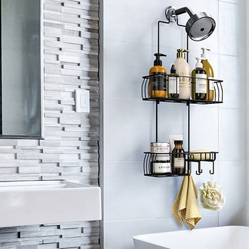 Raft de duș din oțel, design modern minimalist, organizator suspendat pentru baie, montaj fără găuri
