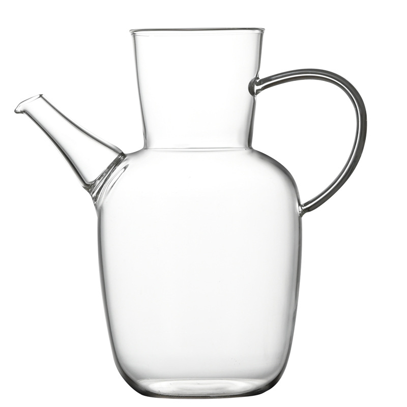 Set ceainic din sticlă borosilicată, cu căni în formă de segmente de bambus, capacitate mare, design chinezesc în stil Song, posibilitatea personalizării logo-ului