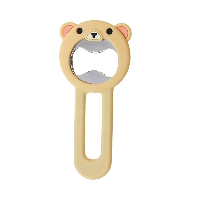 Deschizător magnetic pentru sticle, corp din silicon, portabil, design Little Bear, magnet pentru frigider