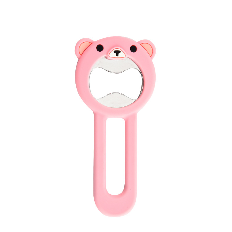 Deschizător magnetic pentru sticle, corp din silicon, portabil, design Little Bear, magnet pentru frigider