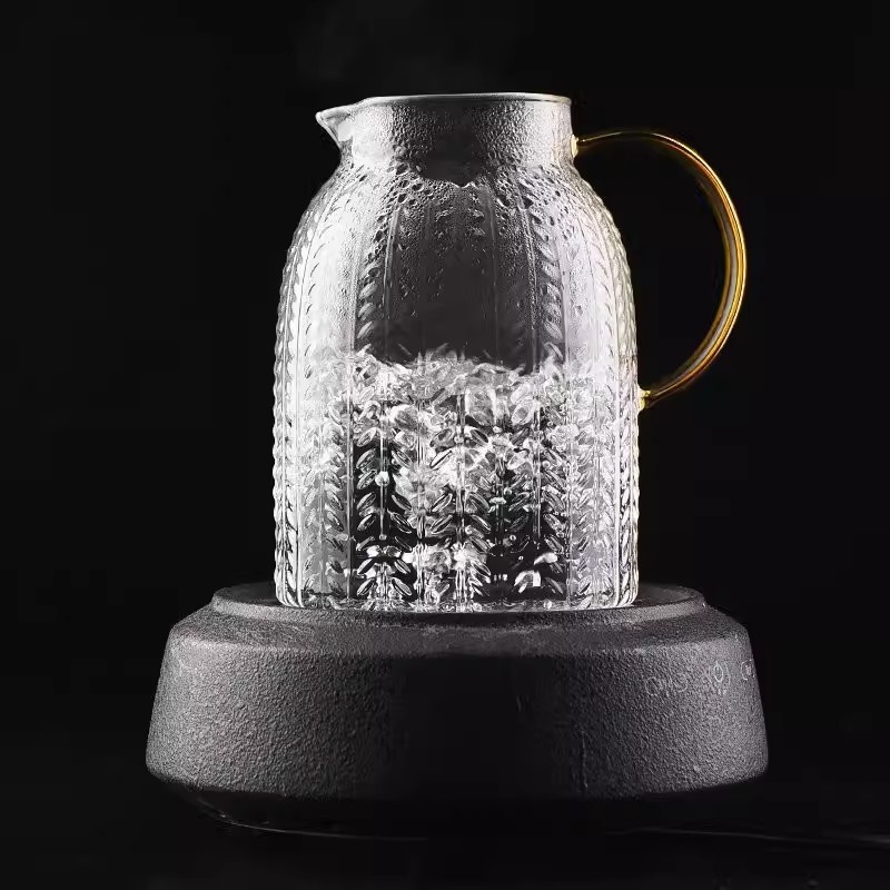 Cana de apă rece cu motiv de spic de grâu, sticlă borosilikat de înaltă calitate, capacitate mare, pentru ceai cu flori și sucuri