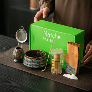 Japonská keramická miska na matcha s metličkou – sada čajovej ceremónie, 400 ml