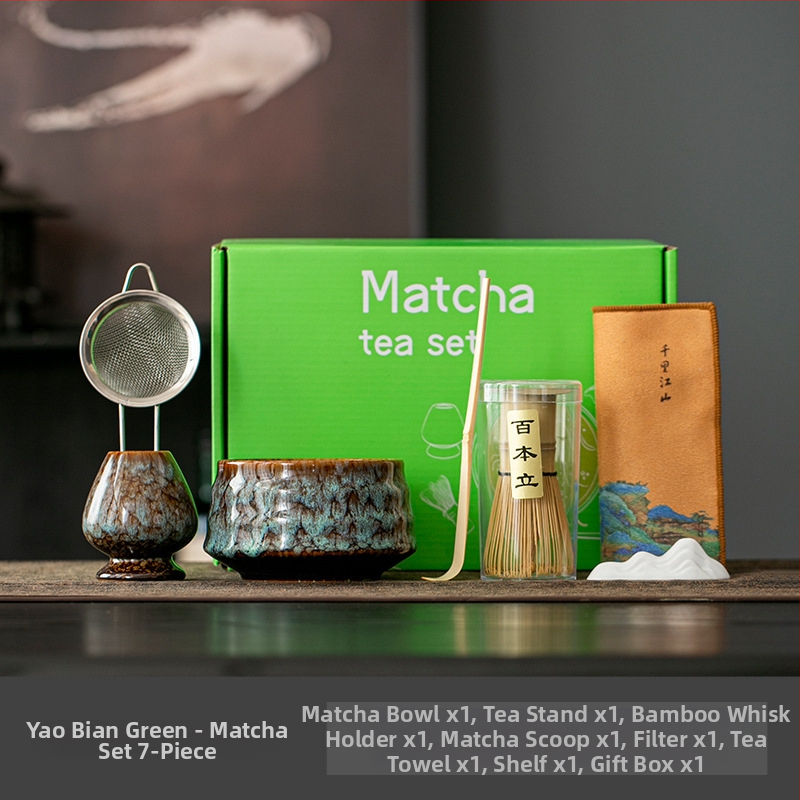 Japonská keramická miska na matcha s metličkou – sada čajovej ceremónie, 400 ml