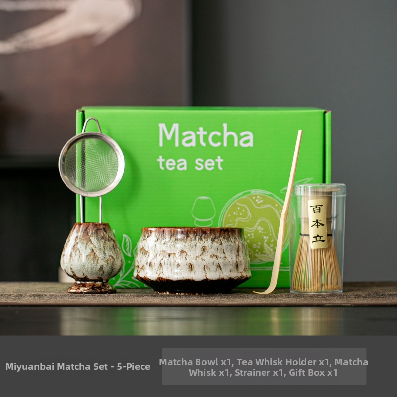 Japonská keramická miska na matcha s metličkou – sada čajovej ceremónie, 400 ml