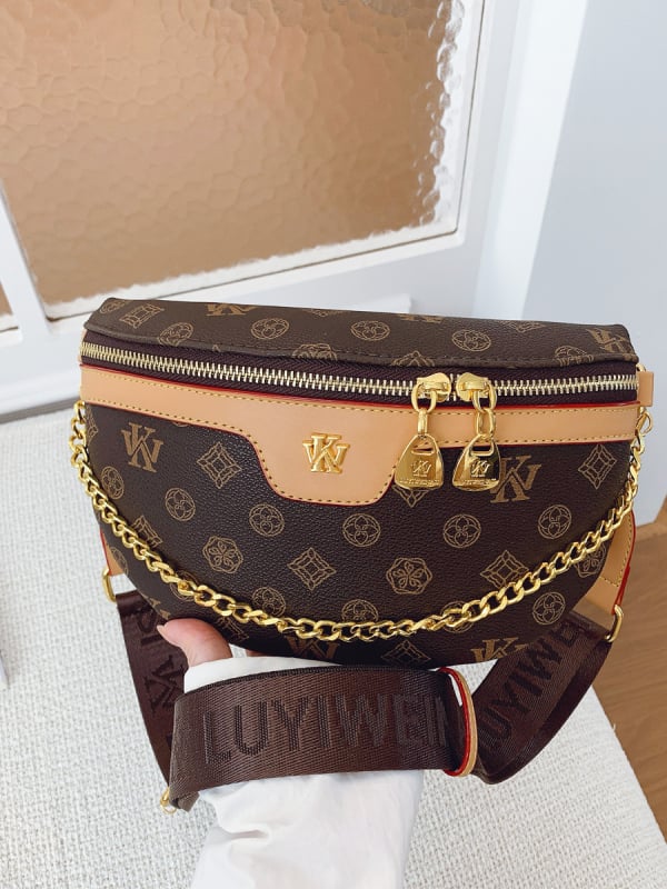 Mala PVC torbica u obliku polumjeseca s retro otiskom, crossbody/na rame torba za svakodnevnu upotrebu, jesen 2025