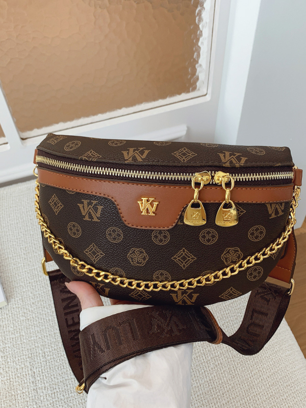Mala PVC torbica u obliku polumjeseca s retro otiskom, crossbody/na rame torba za svakodnevnu upotrebu, jesen 2025