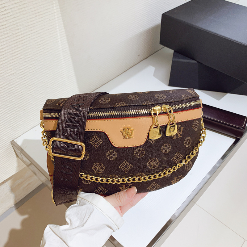 Mala PVC torbica u obliku polumjeseca s retro otiskom, crossbody/na rame torba za svakodnevnu upotrebu, jesen 2025