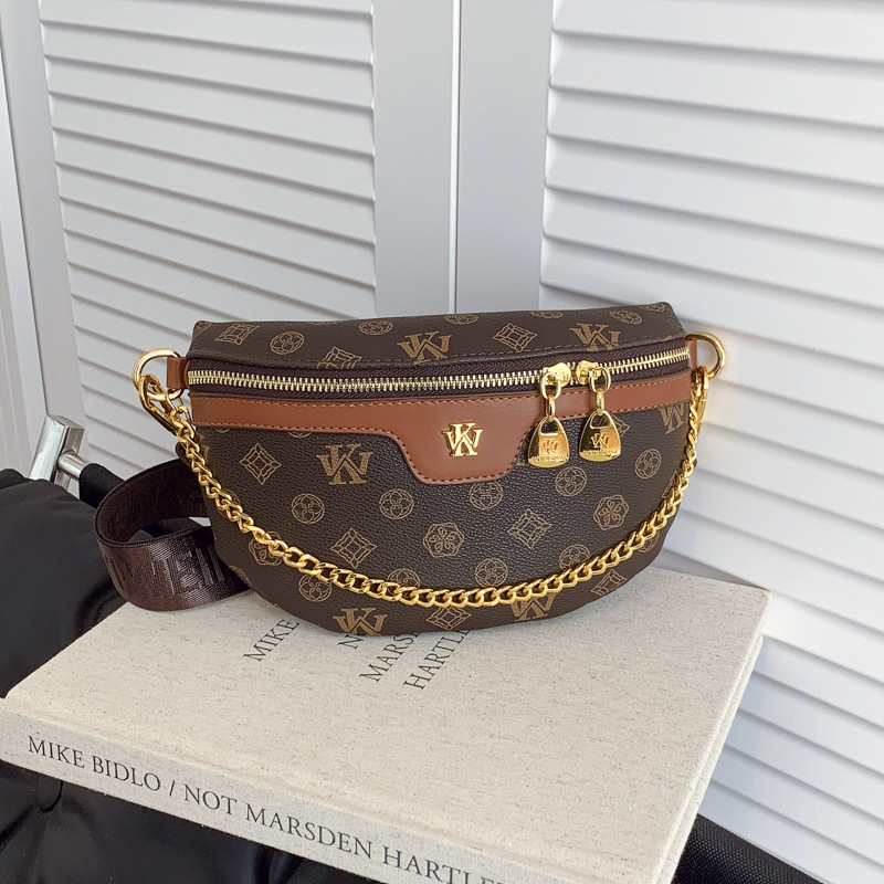 Mala PVC torbica u obliku polumjeseca s retro otiskom, crossbody/na rame torba za svakodnevnu upotrebu, jesen 2025