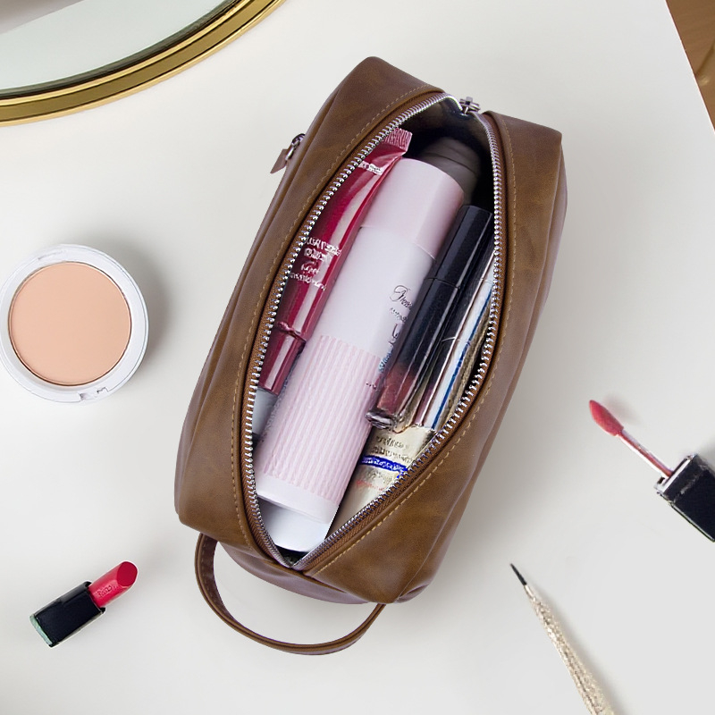Geantă de mână din PU, stil retro, cu piele mată Crazy Horse – geantă de voiaj pentru cosmetică și produse de igienă