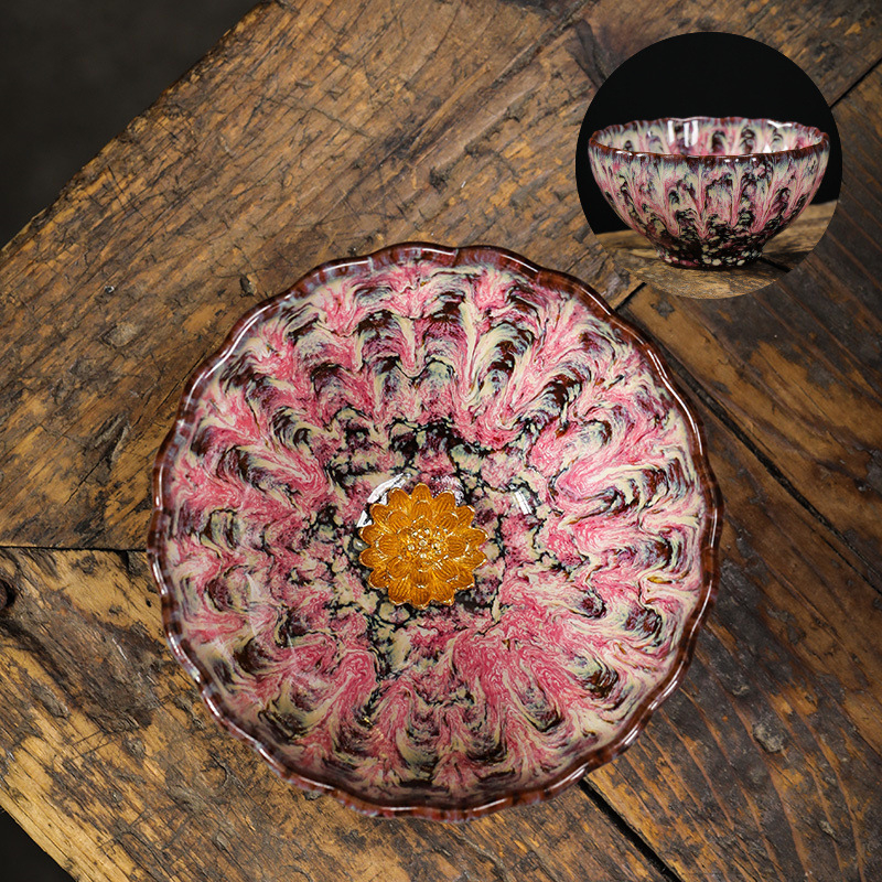 Ceașcă ceramică de ceai cu floare de lotus argintie încrustată, stil Tianmu, de înaltă calitate