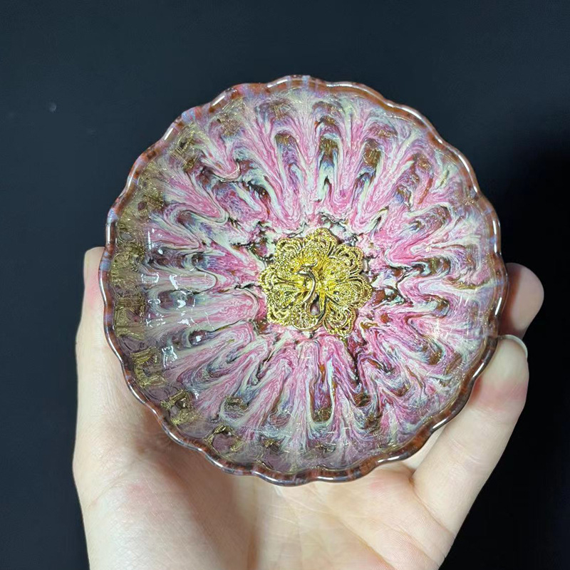 Ceașcă ceramică de ceai cu floare de lotus argintie încrustată, stil Tianmu, de înaltă calitate