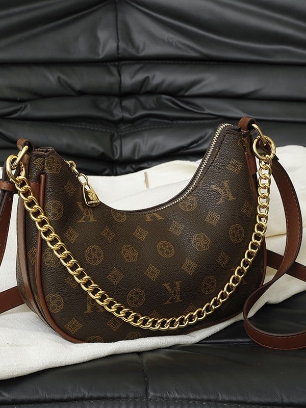 Ženska torba s vintage otiskom, dumpling oblik, model 2025, elegantna crossbody torba s lancem u obliku polumjeseca