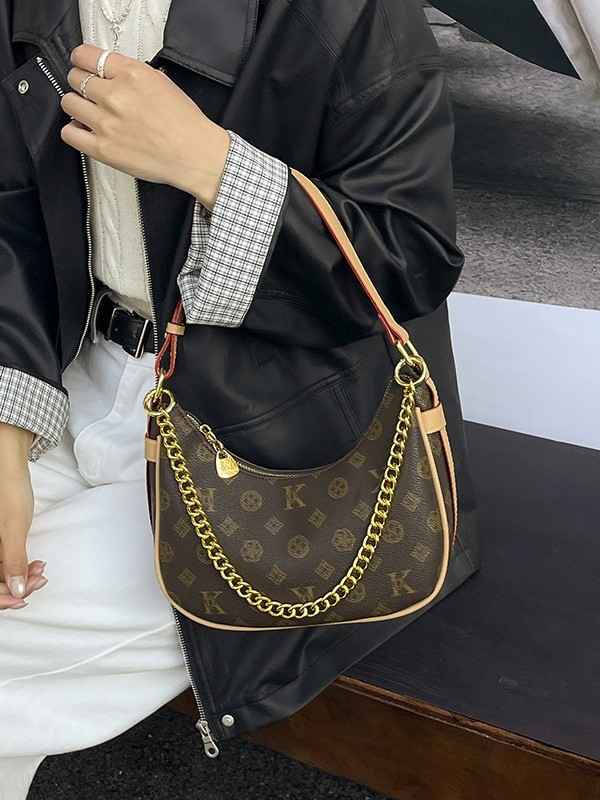Ženska torba s vintage otiskom, dumpling oblik, model 2025, elegantna crossbody torba s lancem u obliku polumjeseca