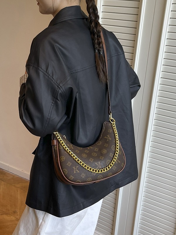 Ženska torba s vintage otiskom, dumpling oblik, model 2025, elegantna crossbody torba s lancem u obliku polumjeseca