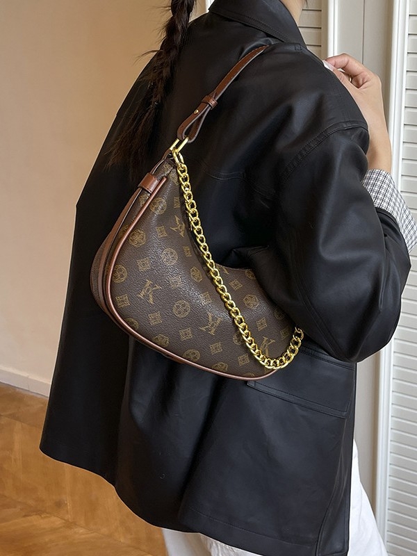 Ženska torba s vintage otiskom, dumpling oblik, model 2025, elegantna crossbody torba s lancem u obliku polumjeseca