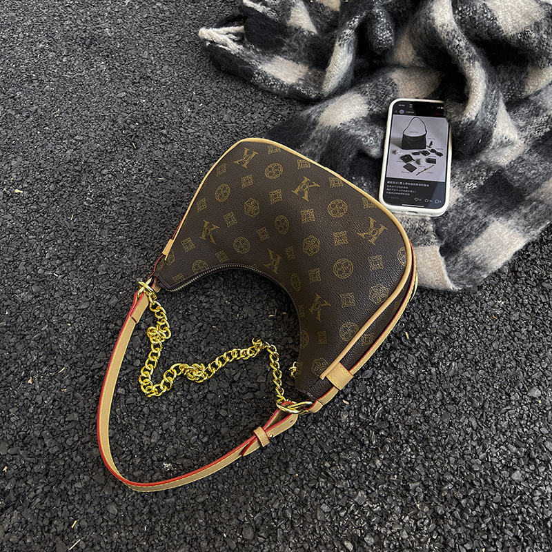 Ženska torba s vintage otiskom, dumpling oblik, model 2025, elegantna crossbody torba s lancem u obliku polumjeseca