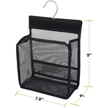 Organizator de baie suspendat, format cub, din plastic, pentru produse de îngrijire, coș de depozitare din plasă