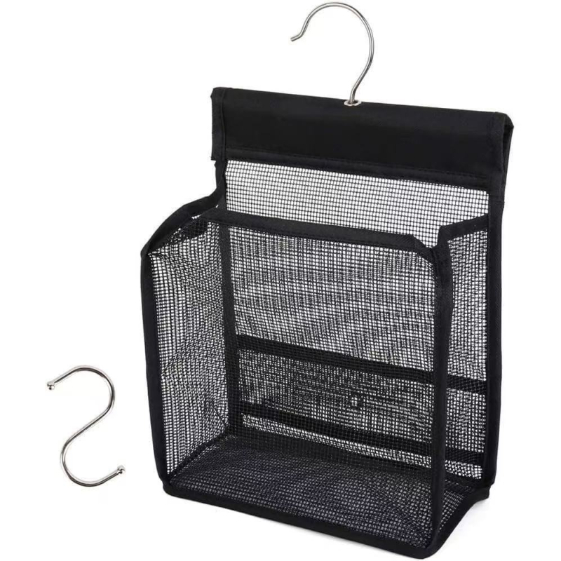 Organizator de baie suspendat, format cub, din plastic, pentru produse de îngrijire, coș de depozitare din plasă