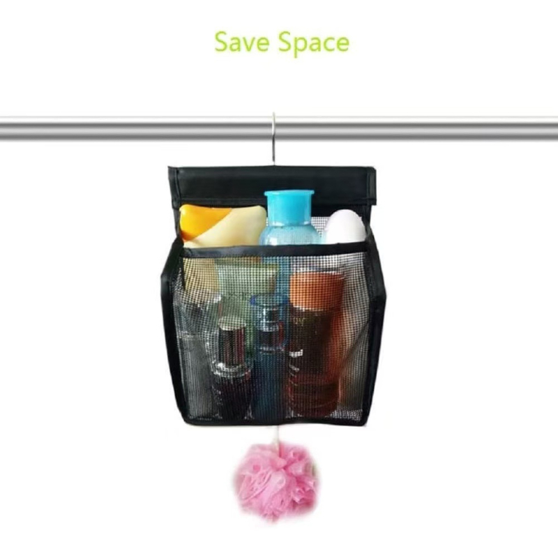 Organizator de baie suspendat, format cub, din plastic, pentru produse de îngrijire, coș de depozitare din plasă
