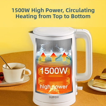 Ceainic electric Supor, 1.5 L, din oțel inoxidabil, corp dublu, portabil, SW-15T715, oprire automată