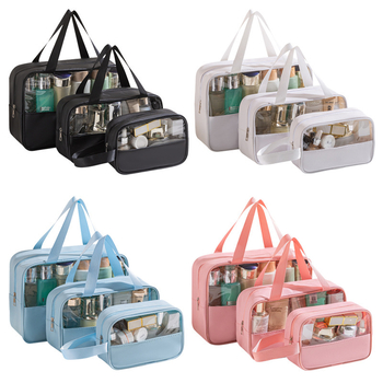 Geantă cosmetică din PVC cu model patchwork, organizator de călătorie, capacitate mare