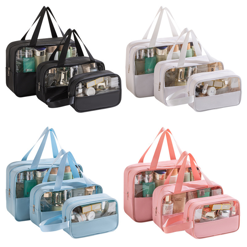 Geantă cosmetică din PVC cu model patchwork, organizator de călătorie, capacitate mare