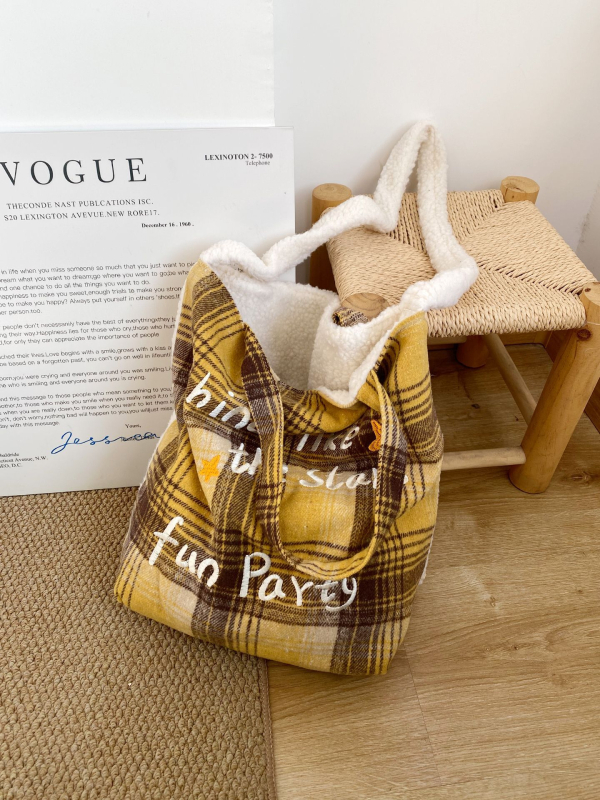Zimska pliš Crossbody torba, korejskog stila, velika kapaciteta, dvostrani patchwork dizajn, crvena boja za božićne i novogodišnje praznike
