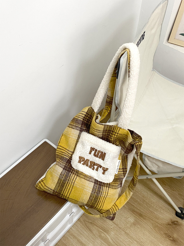 Zimska pliš Crossbody torba, korejskog stila, velika kapaciteta, dvostrani patchwork dizajn, crvena boja za božićne i novogodišnje praznike