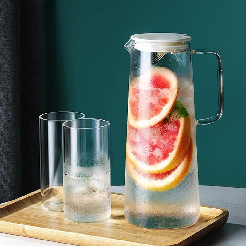 Ceainic din sticlă transparent, capacitate mare pentru apă rece, sticlă borosilicată, poate fi încălzit pe plită ceramică, ceainic de casă pentru sucuri