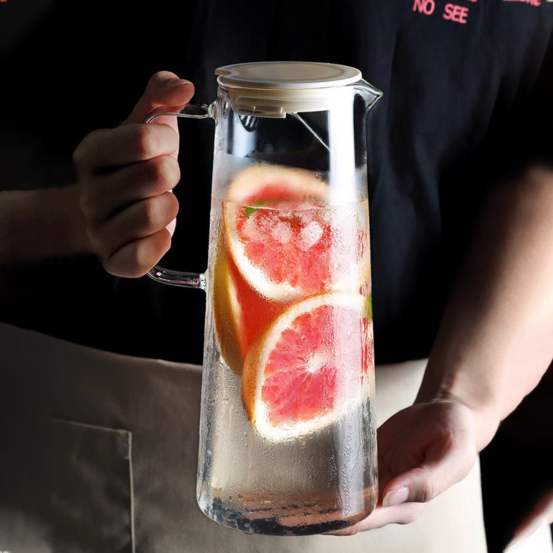 Ceainic din sticlă transparent, capacitate mare pentru apă rece, sticlă borosilicată, poate fi încălzit pe plită ceramică, ceainic de casă pentru sucuri