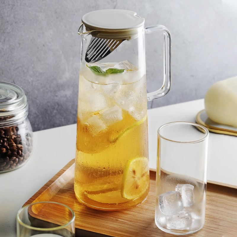 Ceainic din sticlă transparent, capacitate mare pentru apă rece, sticlă borosilicată, poate fi încălzit pe plită ceramică, ceainic de casă pentru sucuri