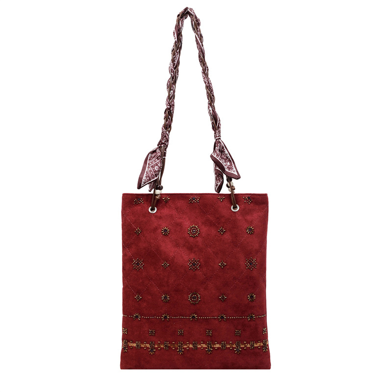 Casual retro ženska torba za rame, novi model 2026, etnički stil, nubuk bucket torba