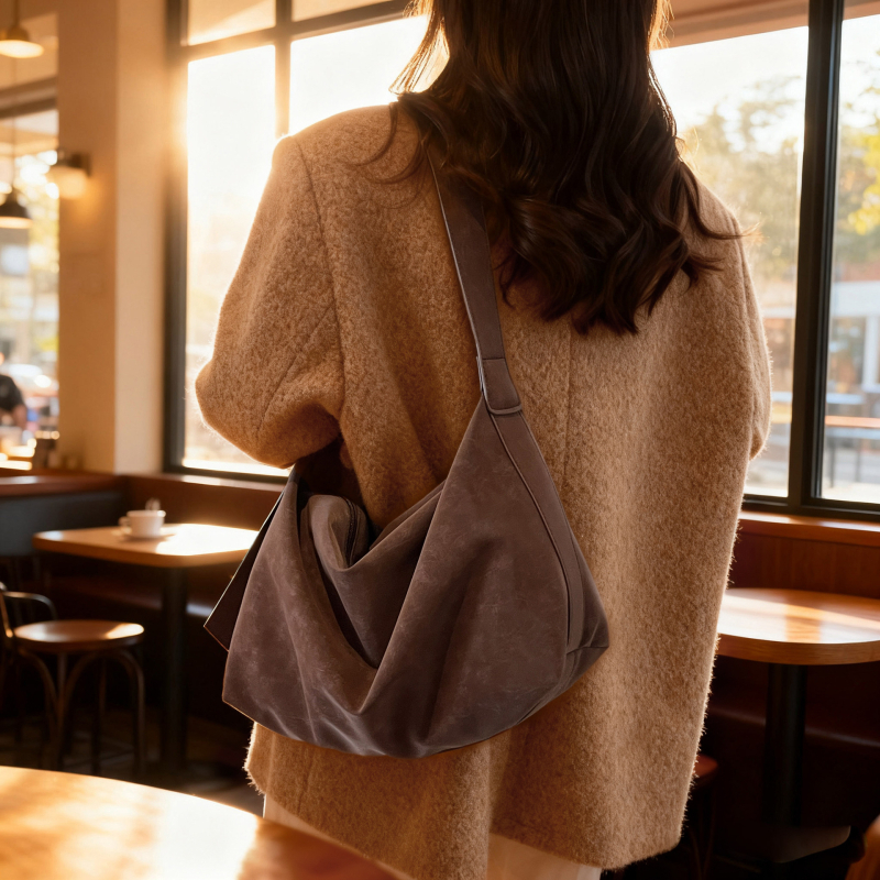 Ženska vintage suede torba, 2025 – svestrana torba za podlakticu, rame i crossbody, oblik jastuka