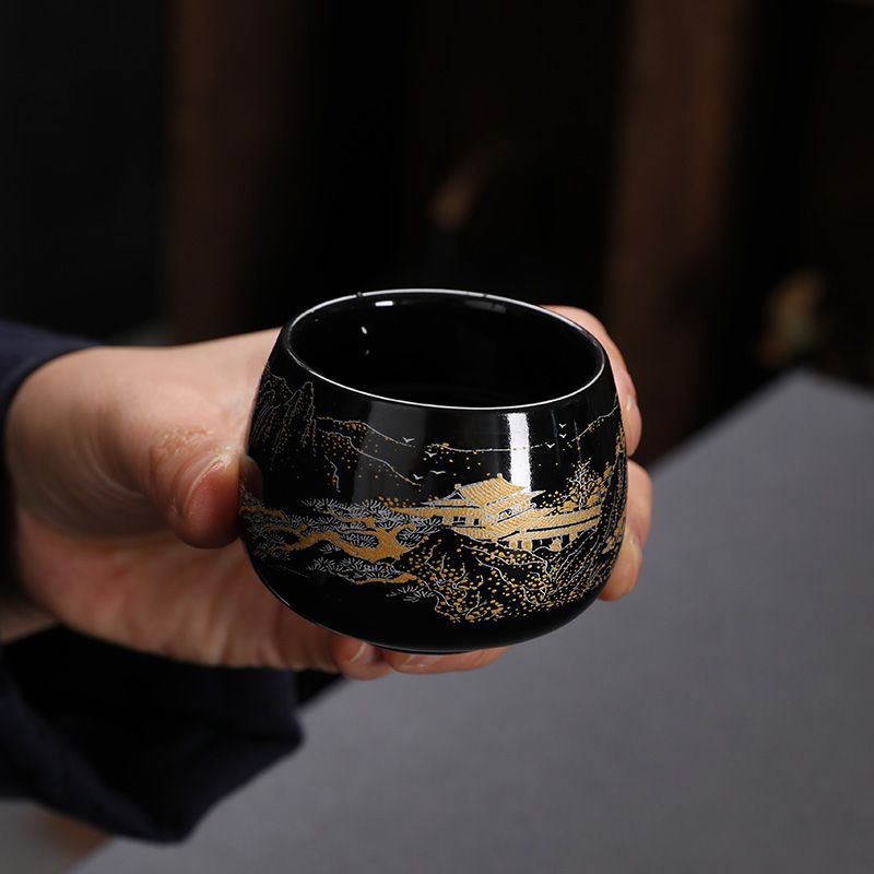 Set Kung Fu de ceai cu ceainic ceramic, gaiwan și cești — set complet pentru casă și birou, cu tavă metalică