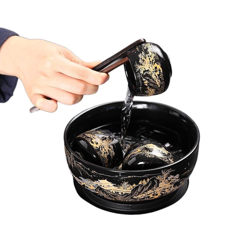 Set Kung Fu de ceai cu ceainic ceramic, gaiwan și cești — set complet pentru casă și birou, cu tavă metalică