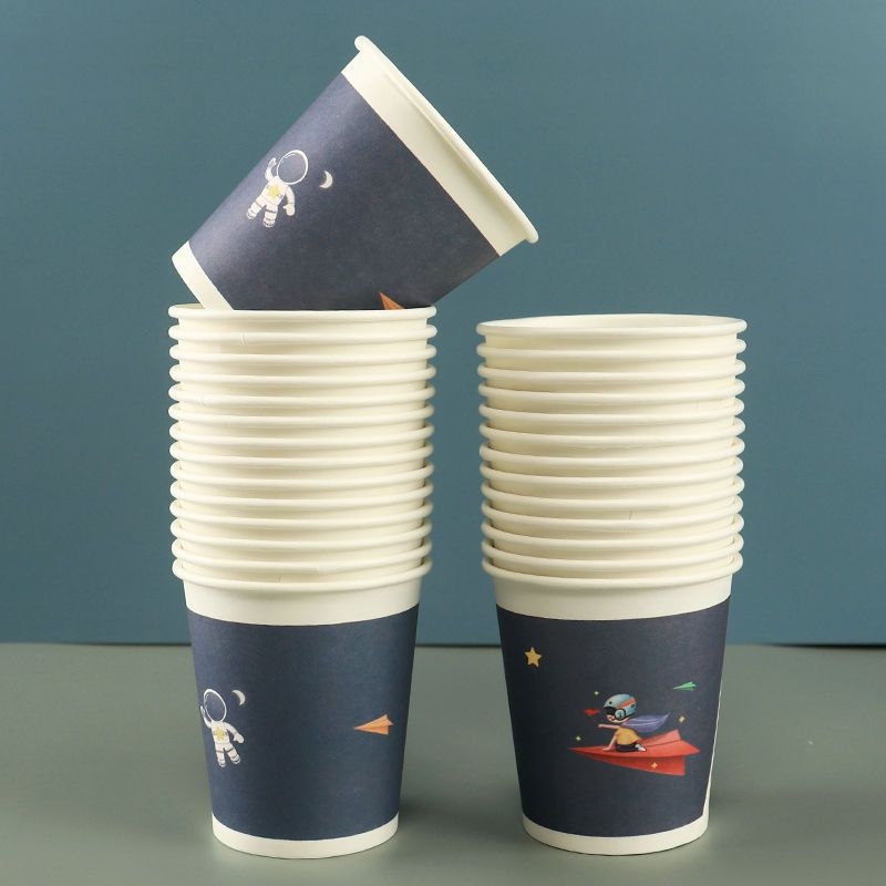 Cupe de hârtie de unică folosință, margine îngroșată, 201–300 ml, pentru acasă, birou și nunți; imprimare logo disponibilă.