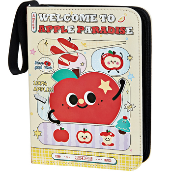 Apple Paradise Album din piele pentru carduri, cu compartimente în patru, fermoar, format A5, capacitate mare
