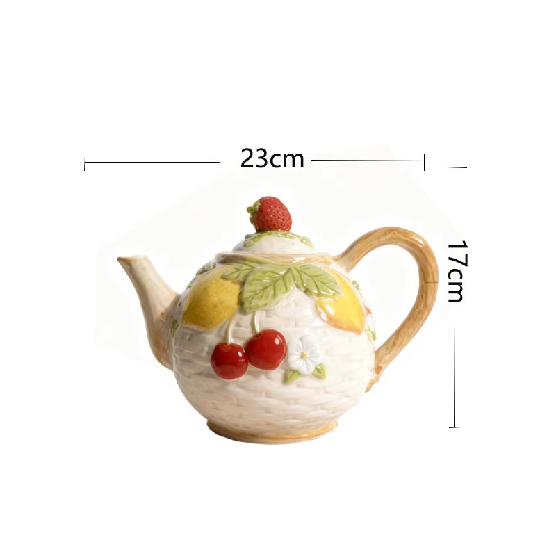 Recipient ceramic pentru apă cu design reliefat și pictură manuală sub glazură, stil nordic, potrivit pentru apă rece și ceaiuri din plante