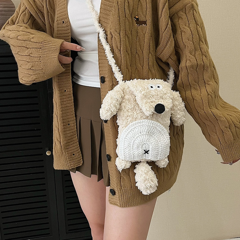 Ženska crossbody torbica od plišane pletene tkanine, džep za mobitel, casual stil